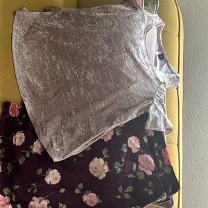 Gently worn velvet skirt and top ensemble